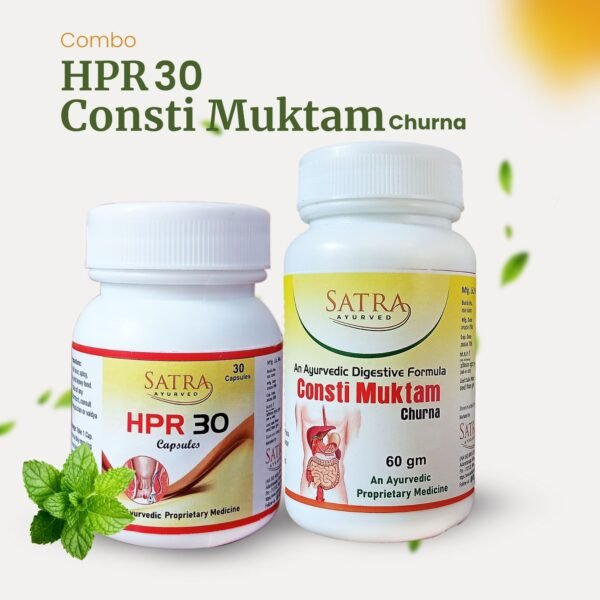 Satra Ayurved HPR 30 Capsule & Consti Muktam Churna (1+1) Combo | Auyrvedic Medicine for Digestive & Rectal Wellness | Piles, Fissure, Fistula & Bowel Support