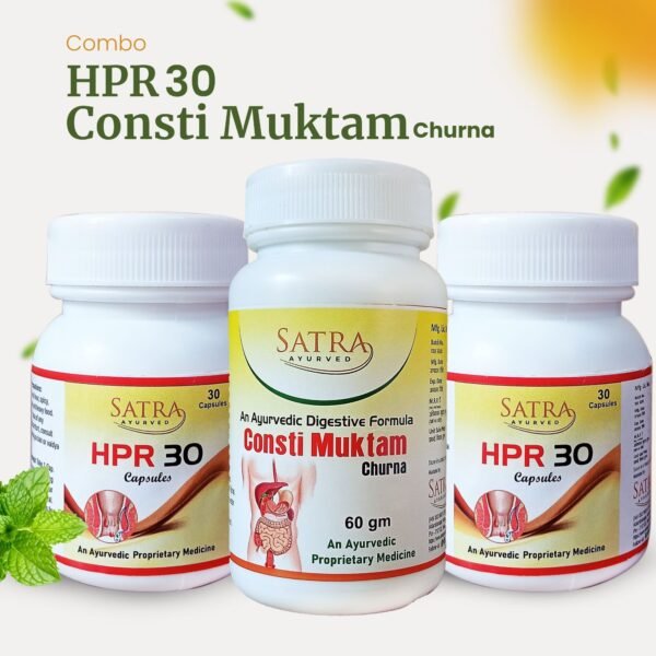 Satra Ayurved HPR 30 Capsule & Consti Muktam Churna (2+1) Combo | Auyrvedic Medicine for Digestive & Rectal Wellness | Piles, Fissure, Fistula & Bowel Support
