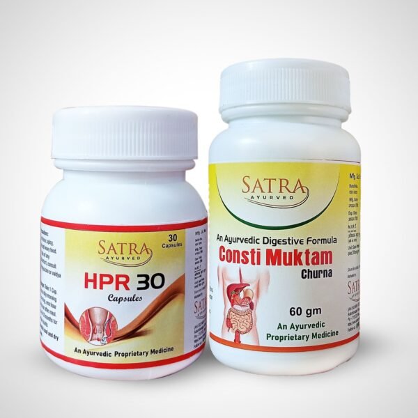Satra Ayurved HPR 30 Capsule & Consti Muktam Churna (1+1) Combo | Auyrvedic Medicine for Digestive & Rectal Wellness | Piles, Fissure, Fistula & Bowel Support