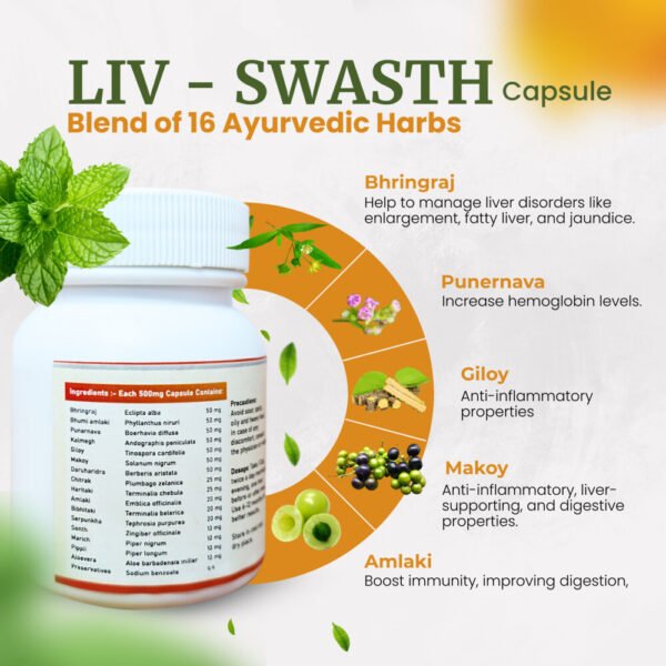 LIV-SWASTH Capsule & LIV-SWASTH Syrup (2+1) Combo | Supports Liver Detoxification & Improves Digestion | Helps Maintain Liver Function & Ayurvedic Digestive Wellness - Image 4