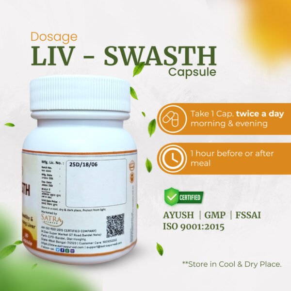LIV-SWASTH Capsule & LIV-SWASTH Syrup (2+1) Combo | Supports Liver Detoxification & Improves Digestion | Helps Maintain Liver Function & Ayurvedic Digestive Wellness - Image 2