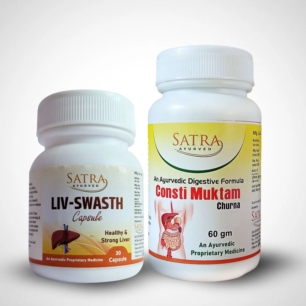 LIV-Swasth Liver Detox Capsule & Consti Muktam Churna Ayurvedic Combo for Liver Detox and Digestion Care