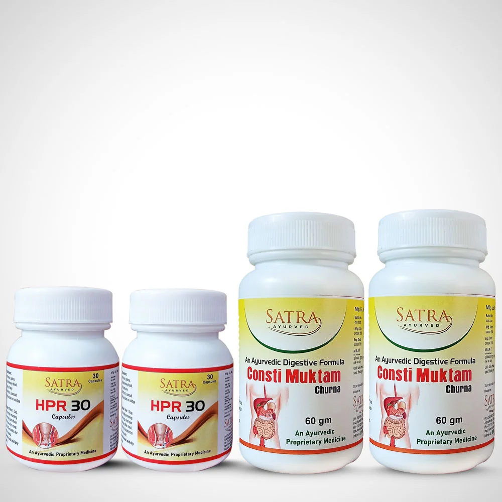 HPR 30 Capsule & Consti Muktam Churna Combo Ayurvedic Solutions for Piles and Constipation