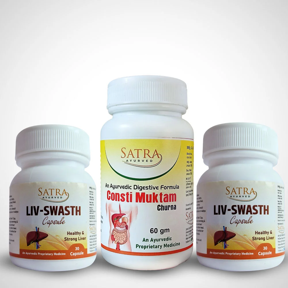 LIV-Swasth Capsule & Consti Muktam Churna Ayurvedic Supplement for Liver Function, Digestion and Acidity Relief